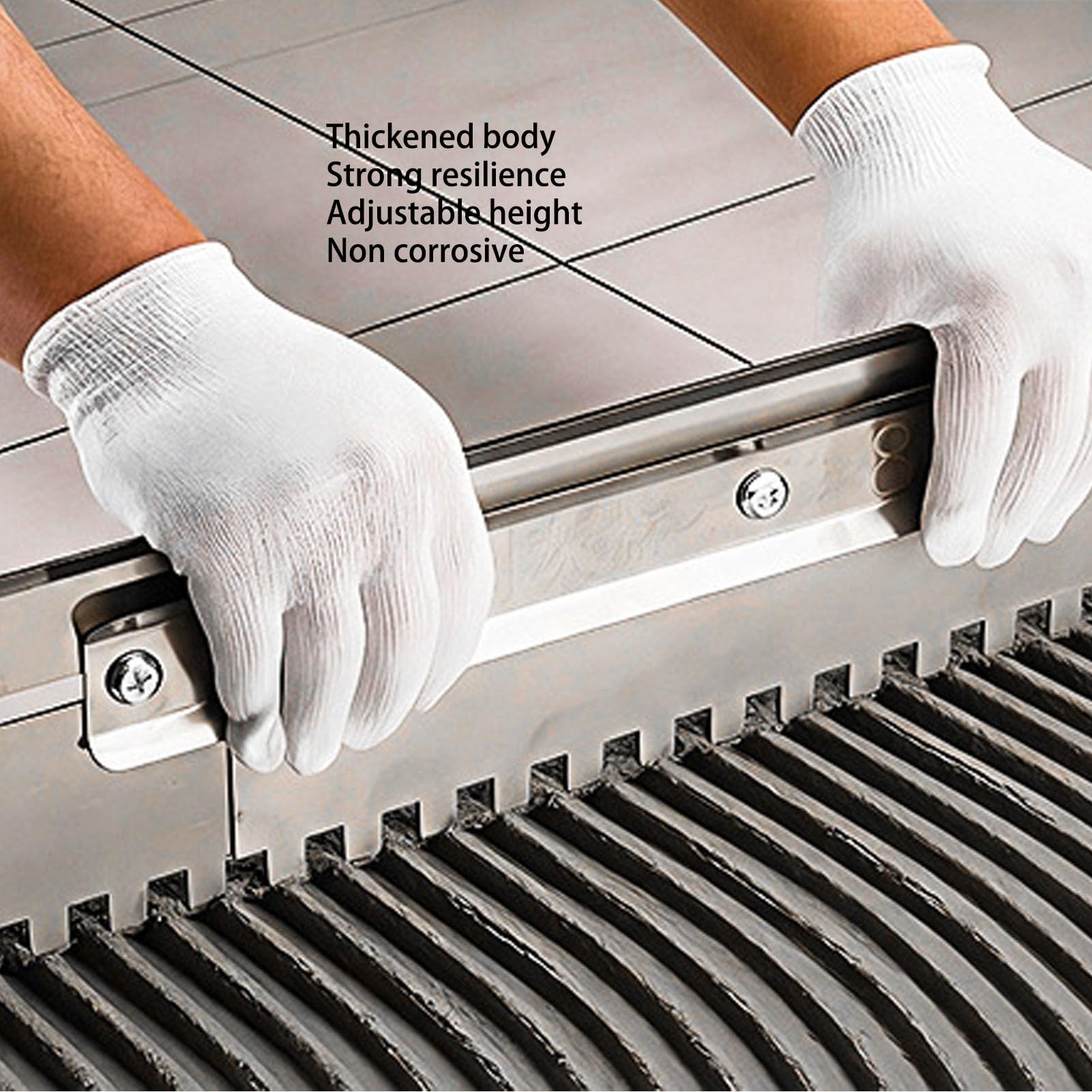 Fockety Truelle crantée réglable, 40 à 80 cm, en acier inoxydable, pour carrelage, sols, murs, cuisines et salles de bains. Ergonomique, rapide et précise pour l'application du ciment