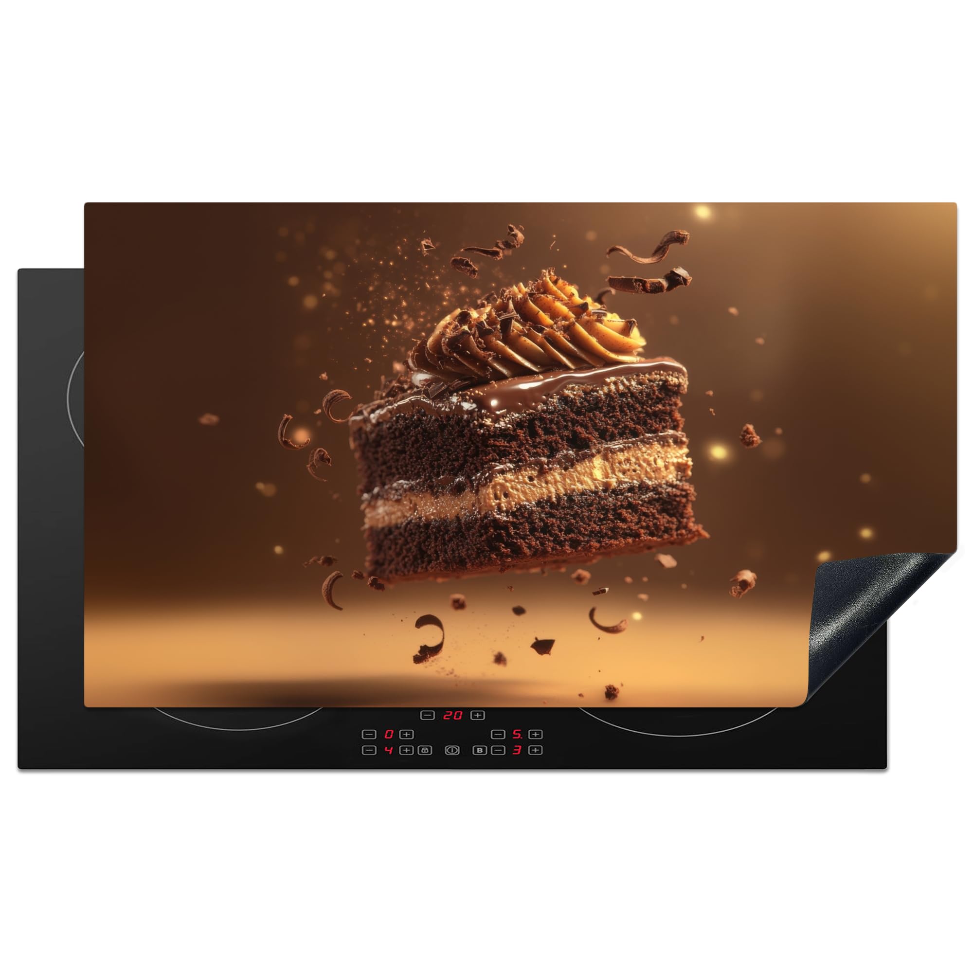 KitchenYeah© Induction Hob Protector Mat 20.3"x35.3" / 89.6x51.6 cm Cooker Top Protectors Cover Ceramic Covers Electric Hobs Vinyl Pie - Chocolate - Food - Brownie