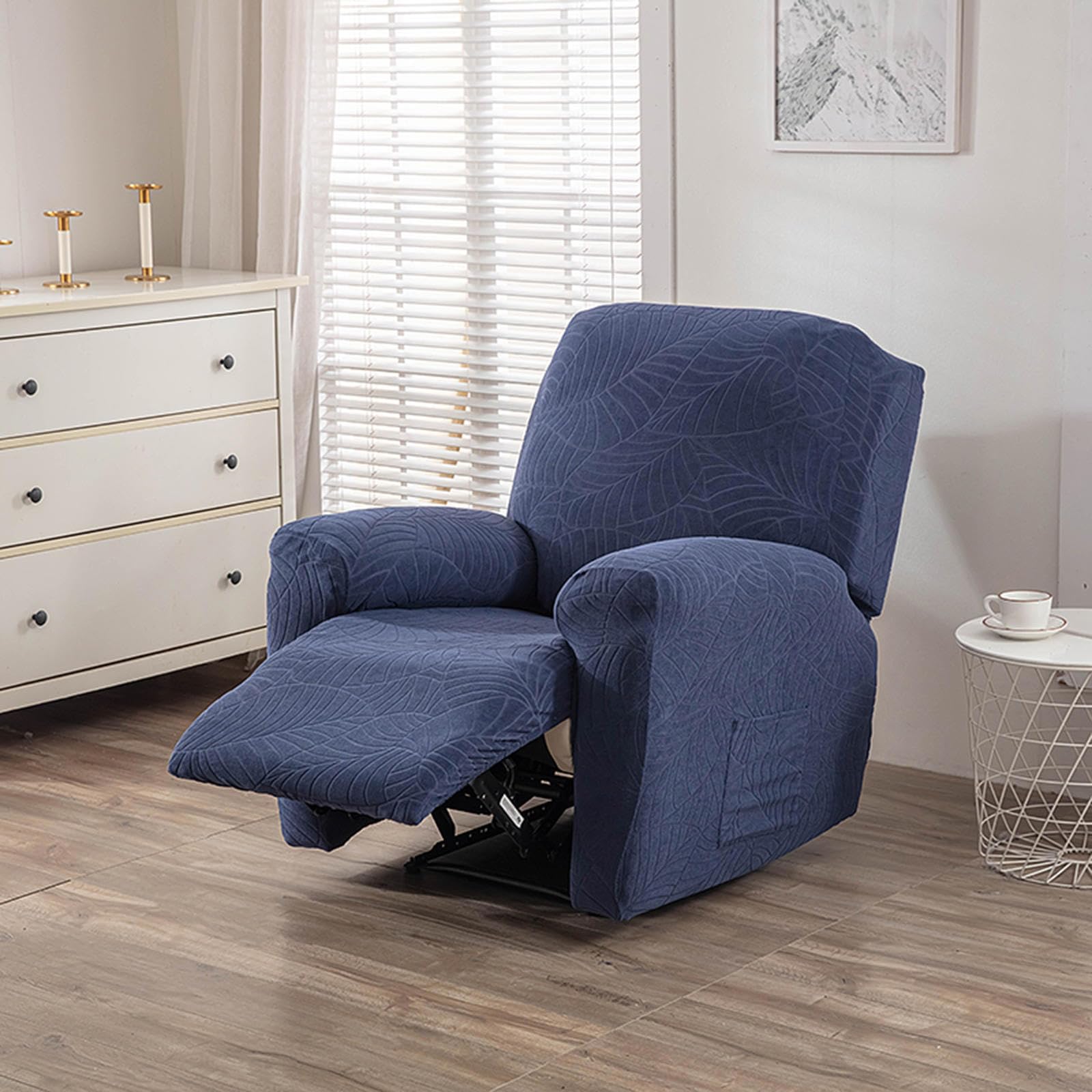 Copripoltrona Relax Reclinabile Impermeabile 1 Posto Copri Poltrona Reclinabile con Braccioli Jacquard Fodera per Poltrona/Divano Reclinabile Elasticizzata copripoltrone Antigraffio,Navy-1seat(4pcs)