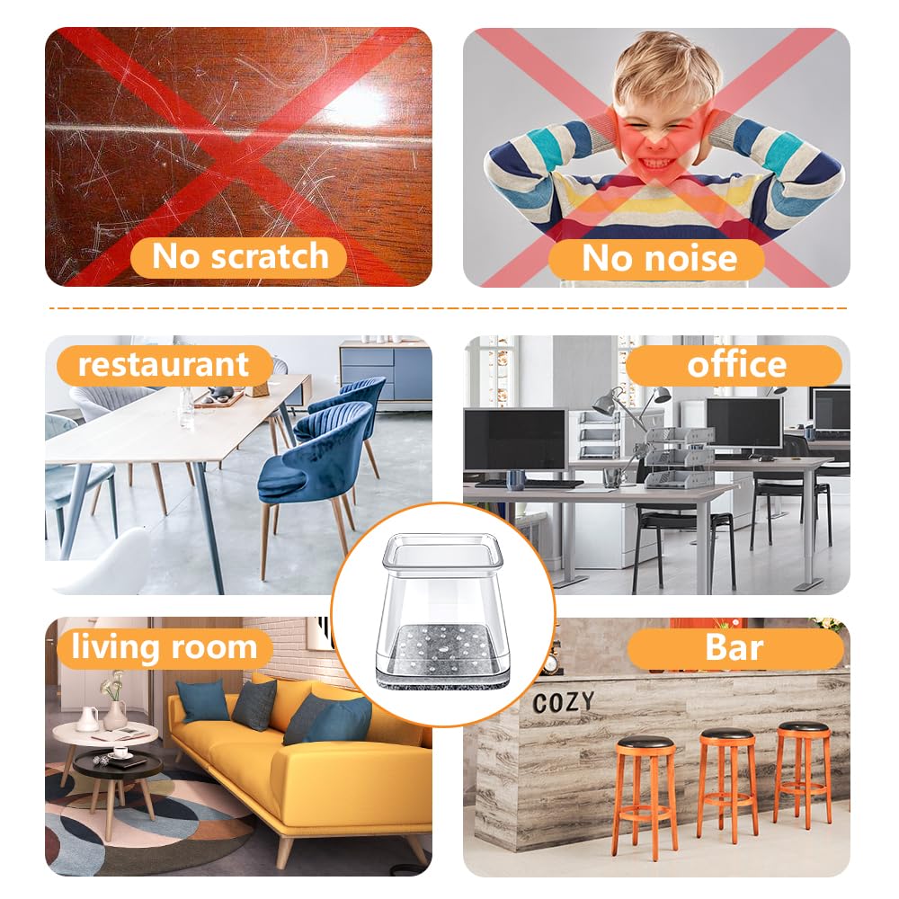 32 Pcs Square Chair Leg Protectors for Hardwood Floors Felt Furniture Floor Protectors with Silicone Caps Large Size — view 5