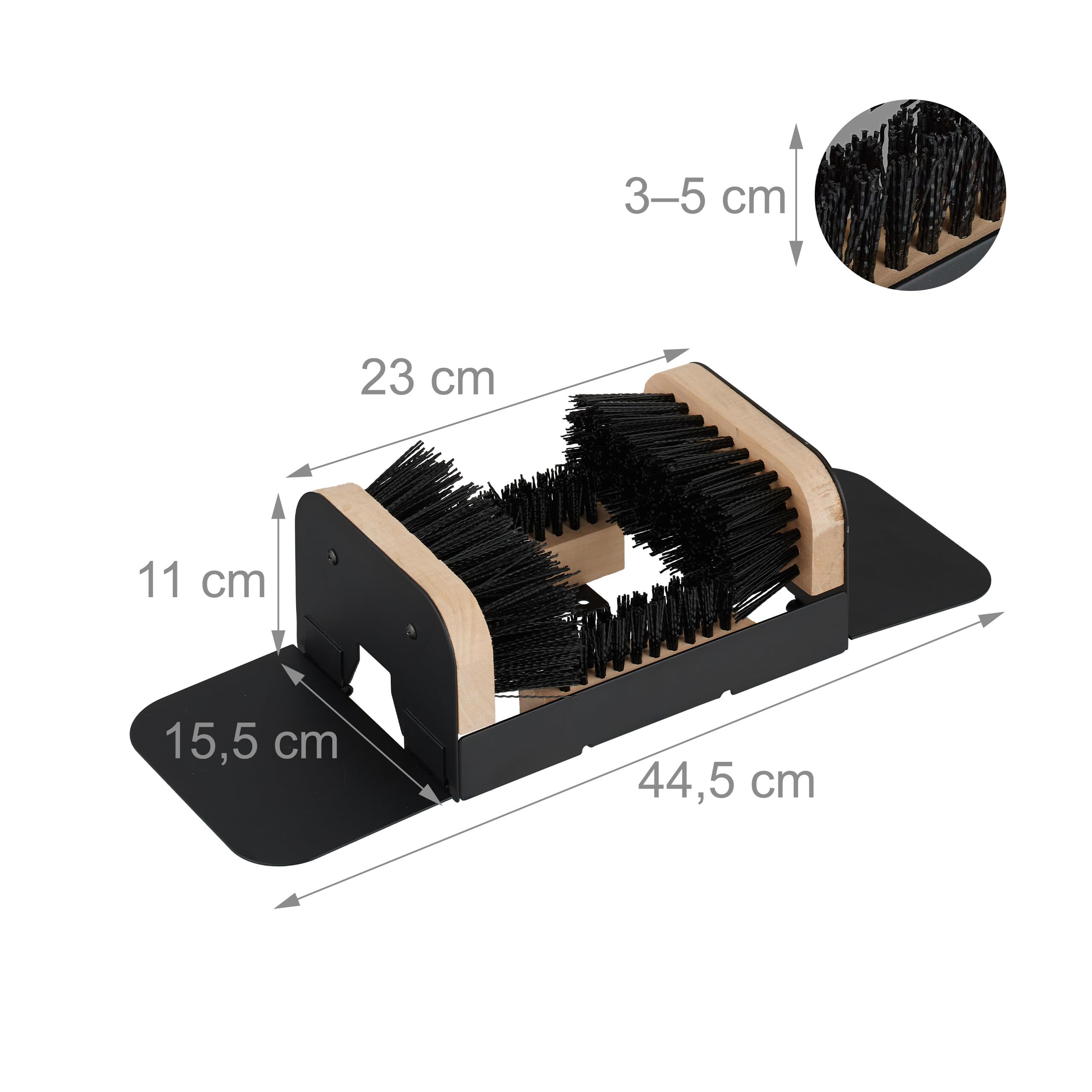 Relaxdays Gratte-Pieds avec brosses Tout Autour, paillasson extérieur, Poils résistants, Fixation au Sol, Noir/Naturel