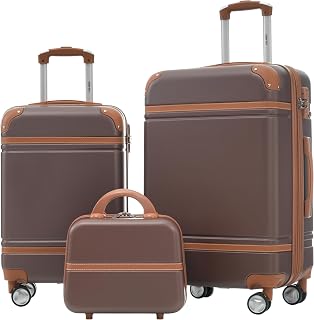 Merax Luggage Set 2 Piece,20/24 IN Suitcase with Cosmetic Case,Brown