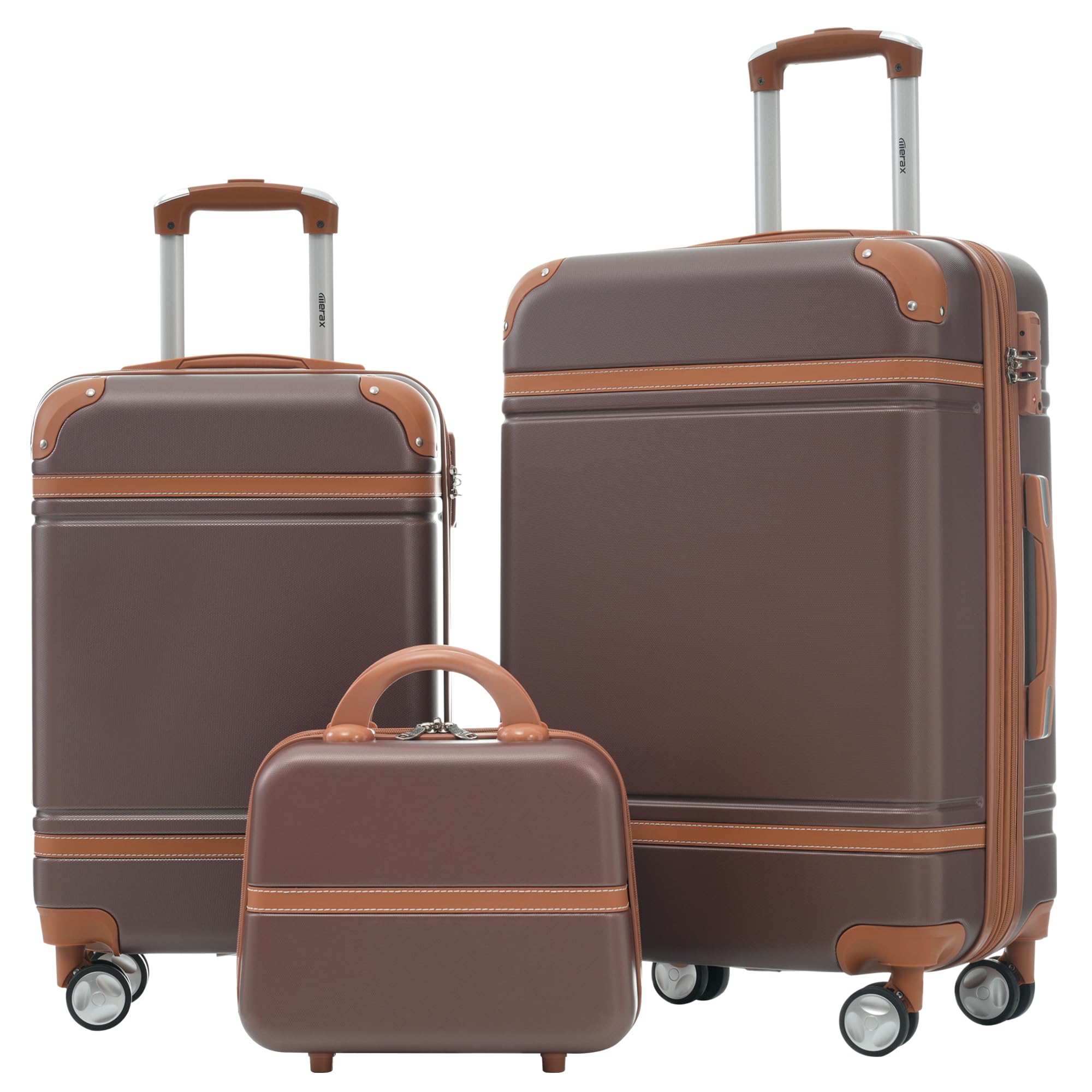 Merax Luggage Set 2 Piece Suitcase Set with Cosmetic Case Expandable Spinner Wheels Vintage Luggage Sets (Brown,20"+24")
