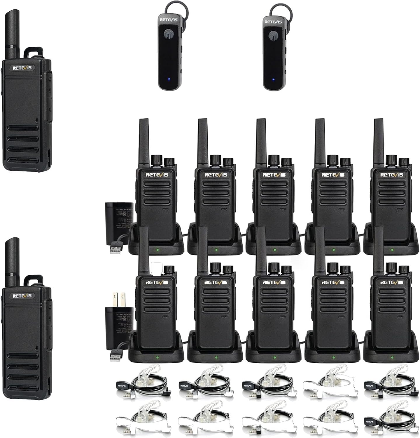 Retevis RT68 Two-Way Radios (10pack) Bundle Retevis RB39P Bluetooth Walkie Talkies (2pack)