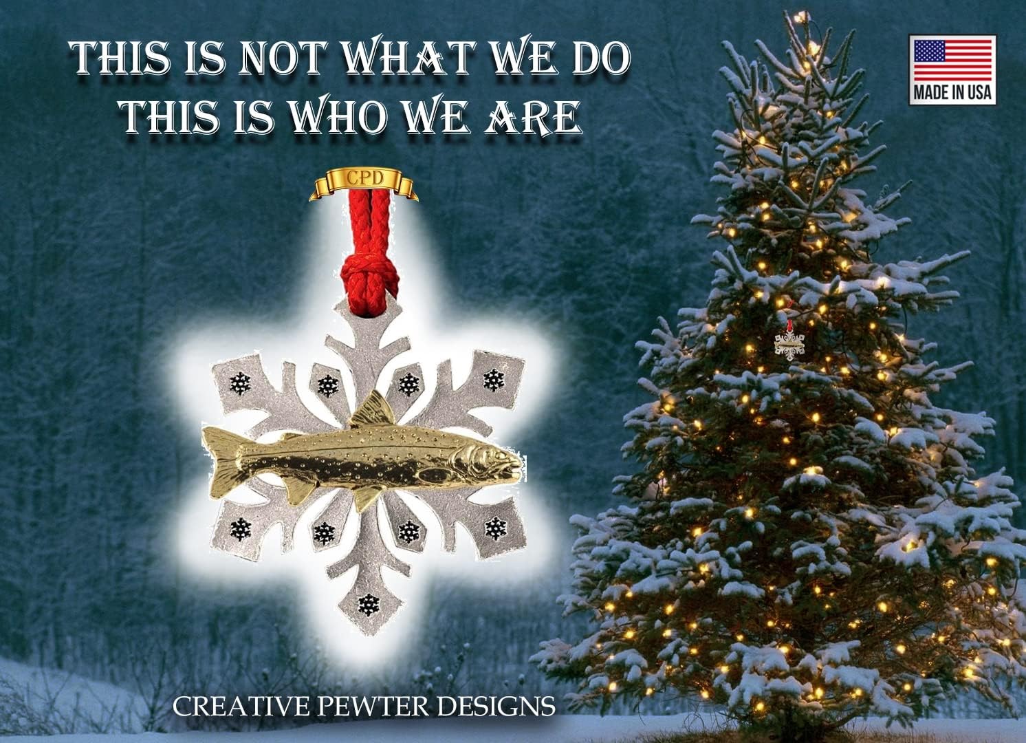 Handcrafted Gold Plated Bull Trout Hanging Snowflake Ornament Gift for Fishermen to Decorate Holiday Wreaths and Christmas Trees - Made in United States - SKU FG024SF