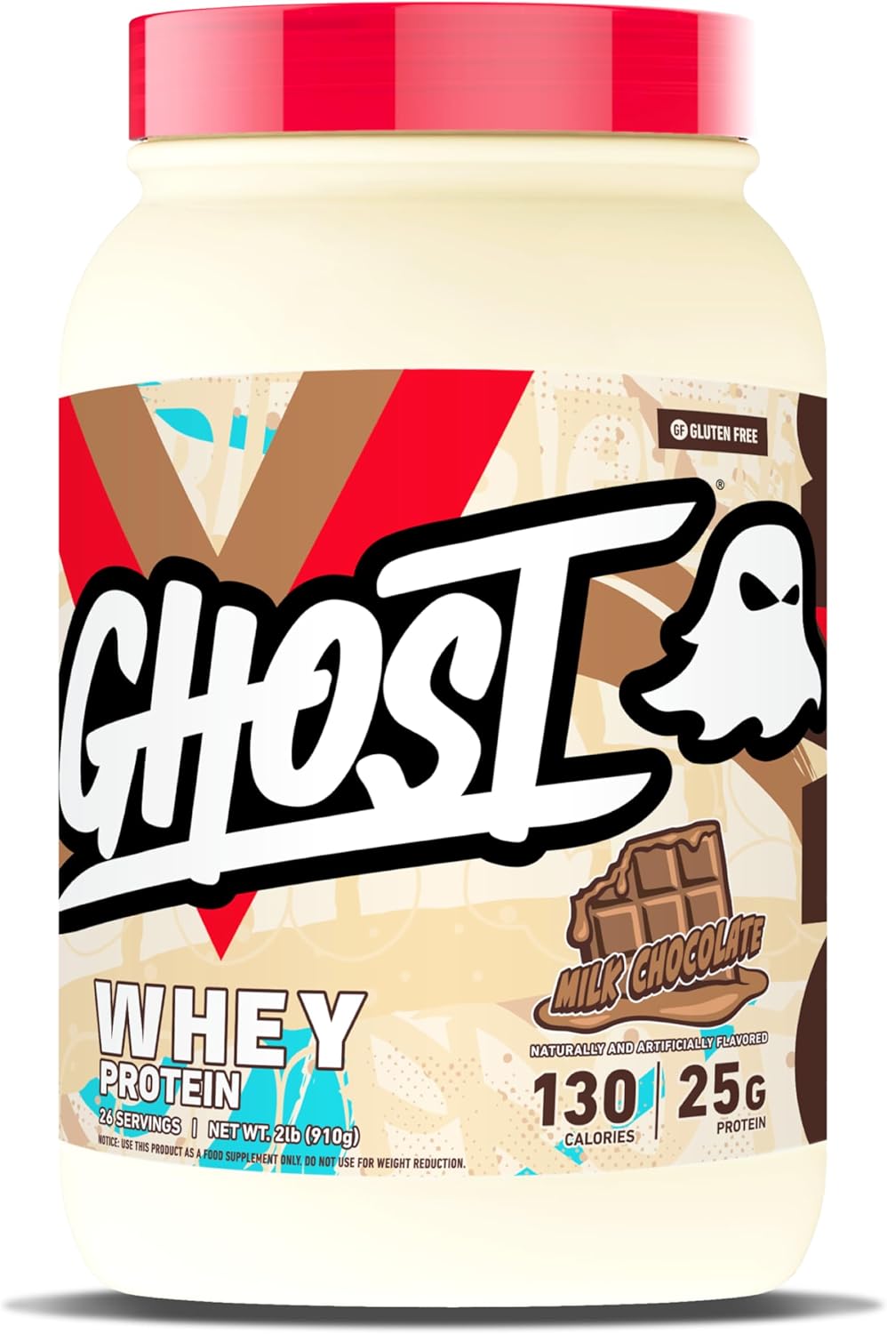 GHOST Whey Protein Powder, Milk Chocolate - 2LB, 25G of Protein - Whey Protein Blend - ­Post Workout Fitness & Nutrition Shakes, Smoothies, Baking & Cooking - Soy & Gluten-Free