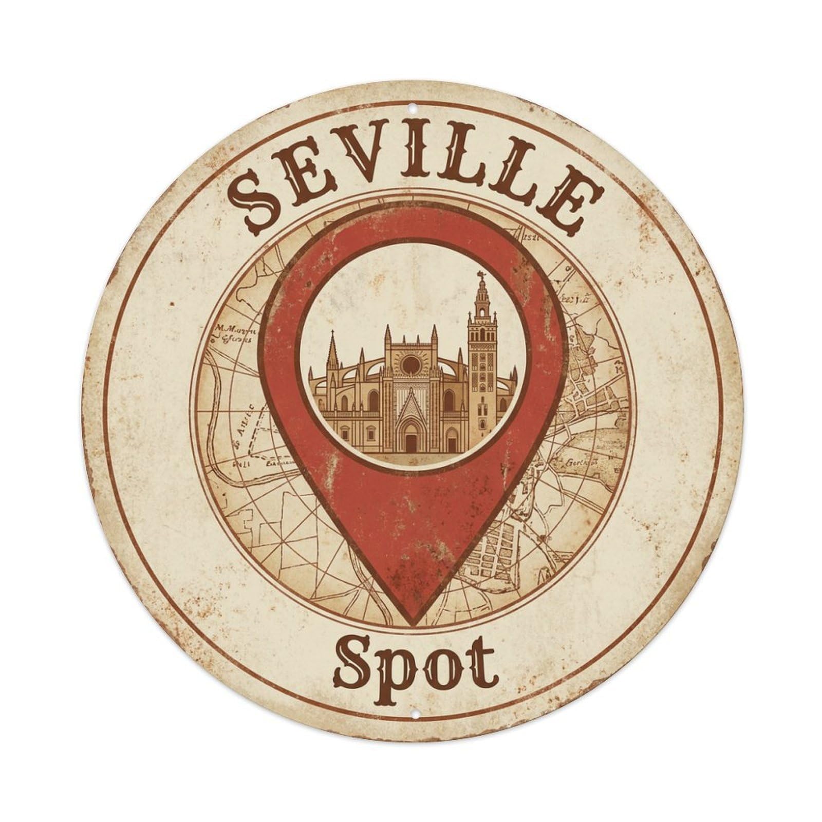 Metal Tin Sign Seville Spain Vintage Travel