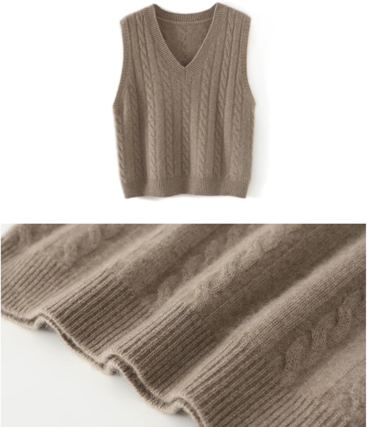 Women's V-Neck Knit Sweater Vest Solid Color Sleeveless 100% Merino Wool Vest Short Tops