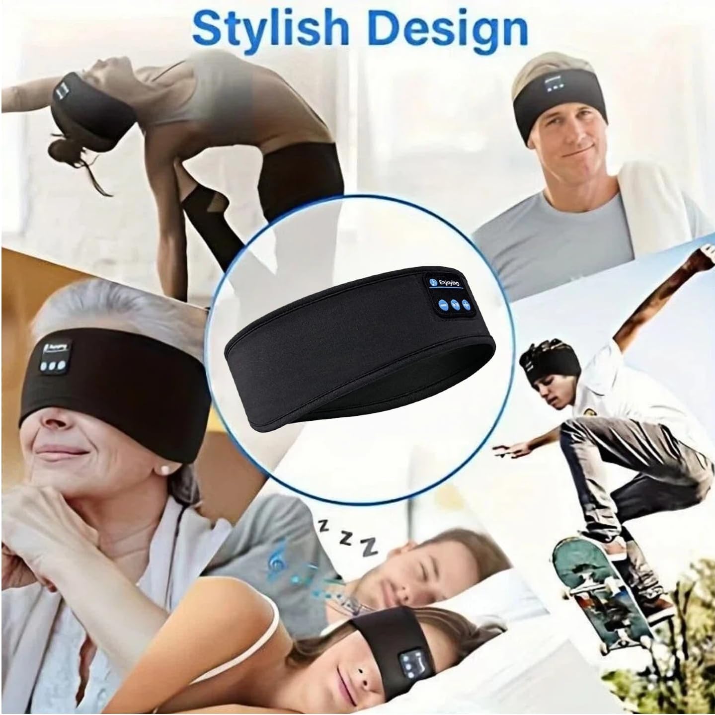 Sleep Headphones Bluetooth 5.4 Headband, Sports Wireless Earphones Sweat Resistant with Ultra-Thin HD Stereo Speaker for Running,Workout, Yoga,Insomnia,Travel Cool Gadgets Gifts (Grey+ Black - 2 Pack)
