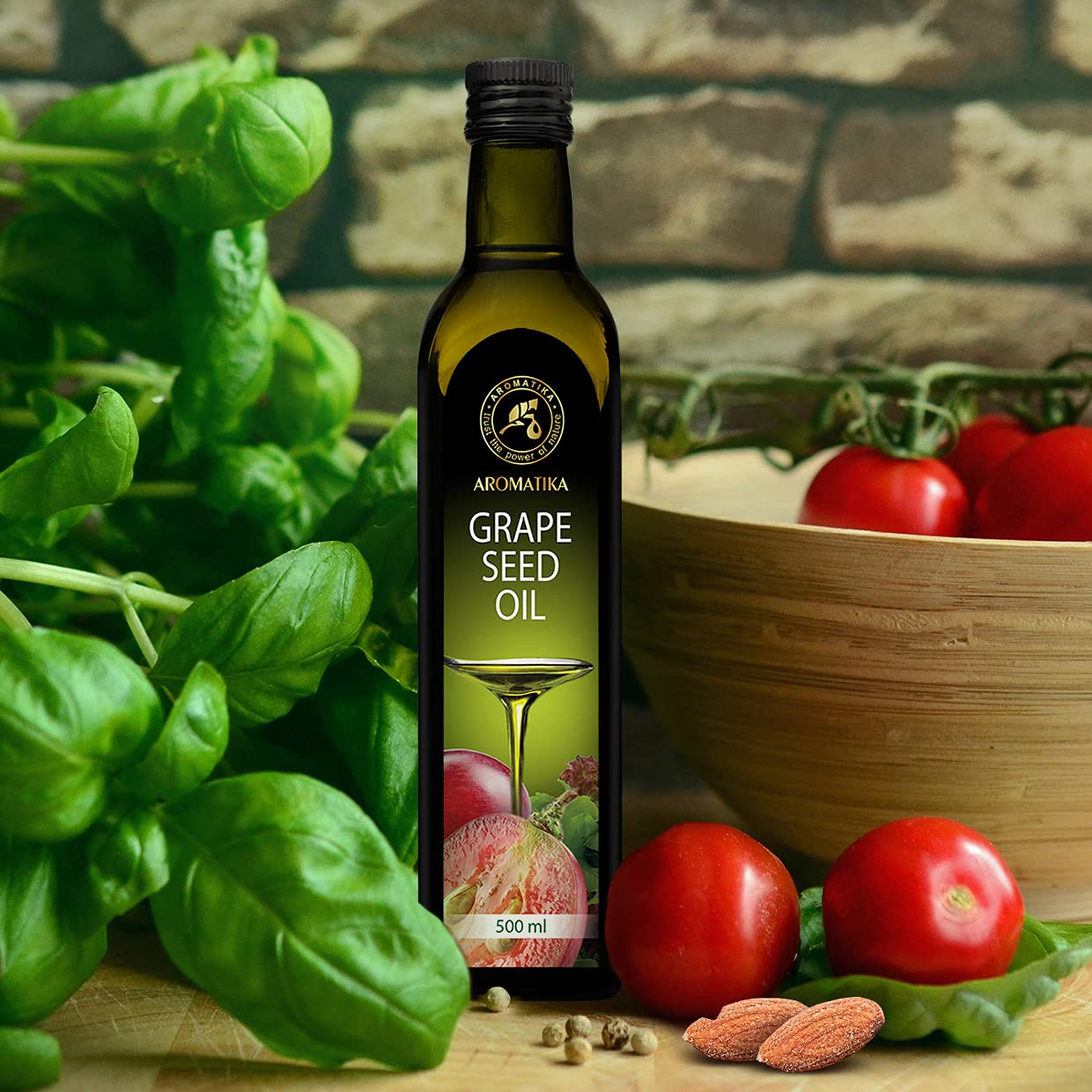 Aceite de Semilla de Uva 500ml - Aceite de Pepita de Uva para Cocinar y Hornear - Vegano - Aceite para Ensaladas - Aceite Culinarios - Ideal para Consumo, Freír y Aderezos de Ensaladas