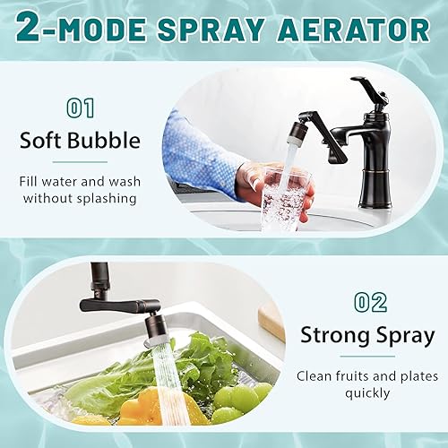 Miniatura 3 de CECEFIN Aireador de fregadero extensor de grifo giratorio de 1440, extensión de filtro de salpicaduras de gran angular de 1080 + 360 con 2 salidas