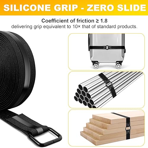 Miniatura 3 de Cierre resistente de 1.18 x 16 pies y correas de cincha súper antideslizantes con 22 hebillas, gancho y bucle de nailon negro, reutilizable para