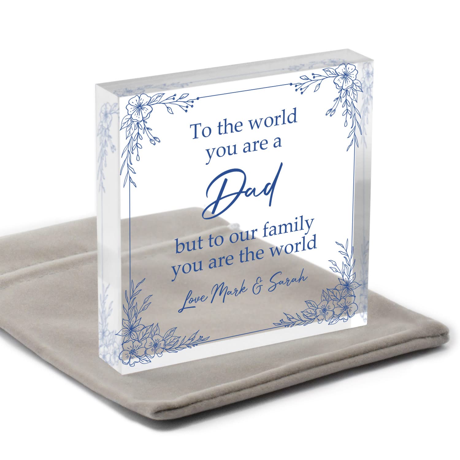 Beecreative Dad Gifts From Kids - Personalised To The World You Are A Dad But To Our Family You Are The World Gift - With Grey Bag