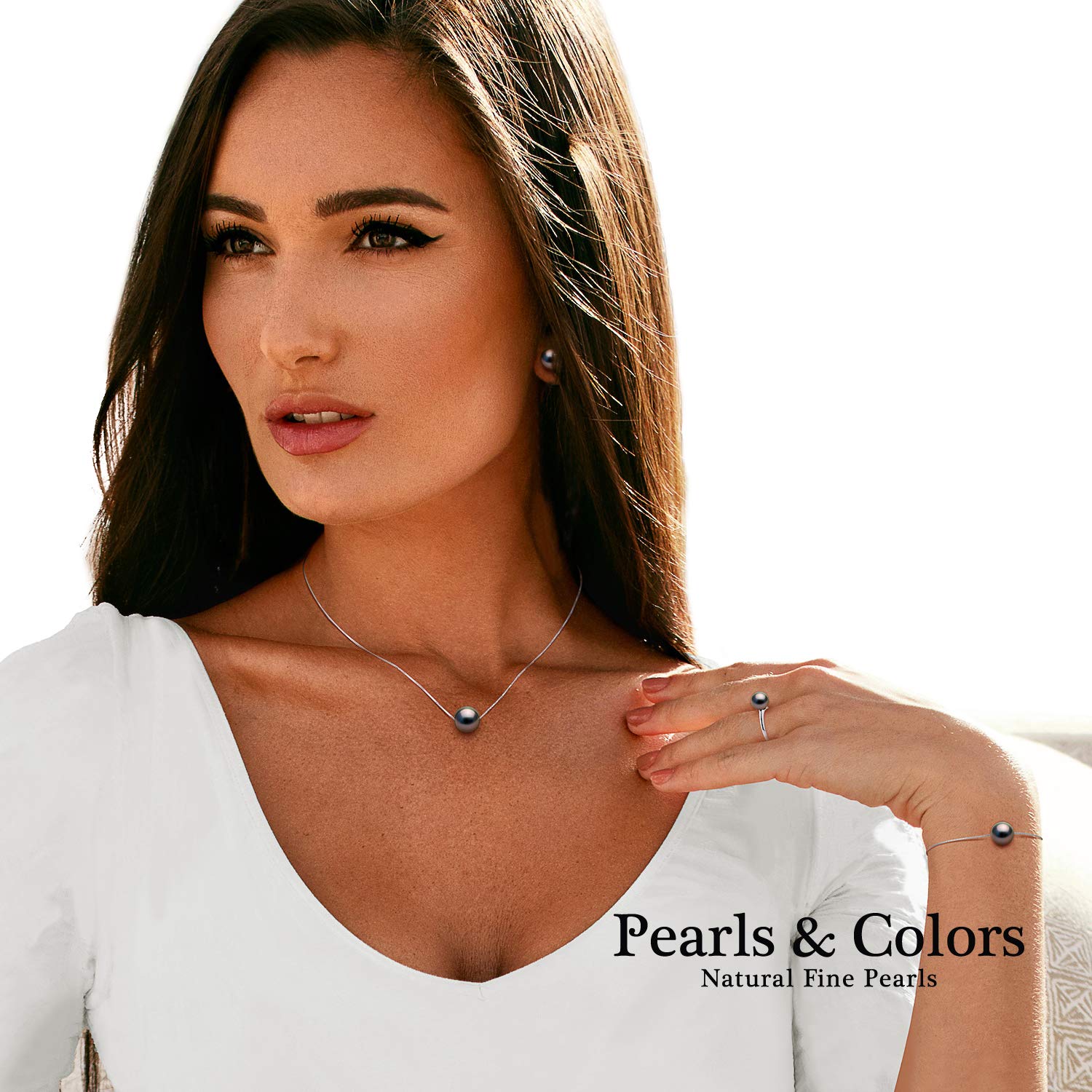 PEARLS & COLORS - Pendentif Diamant 0.010 Cts Véritable Perle de Culture de Tahiti Poire 8-9 mm - Qualité A+ - Disponible Or Jaune et Blanc - Chaîne Offerte - Bijou Femme - Écrin Offert