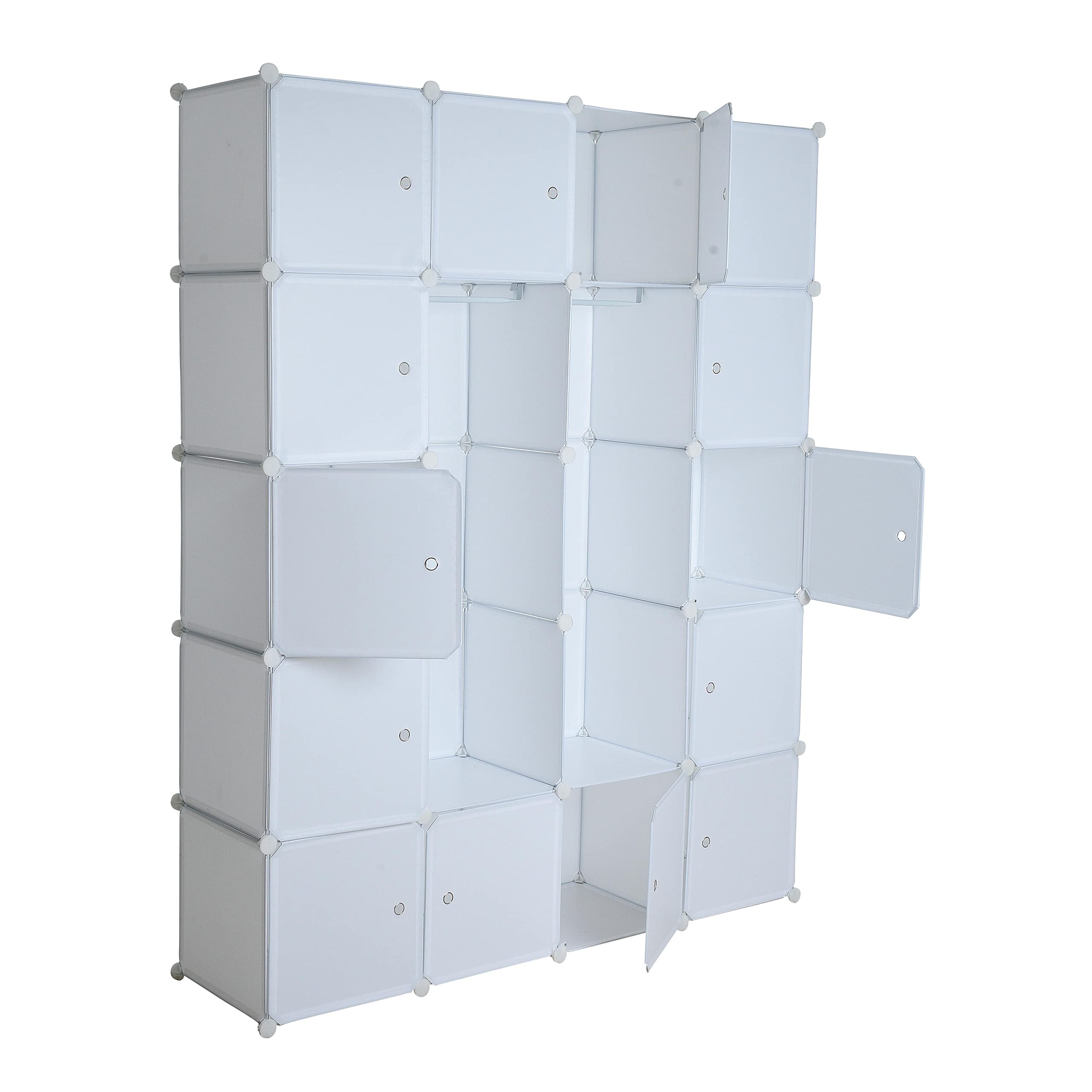 ESTEXO Regalsystem Würfelregal Steckregal mit Kleiderstange DIY Kunststoff Regal Stecksystem Kleiderschrank Weiß