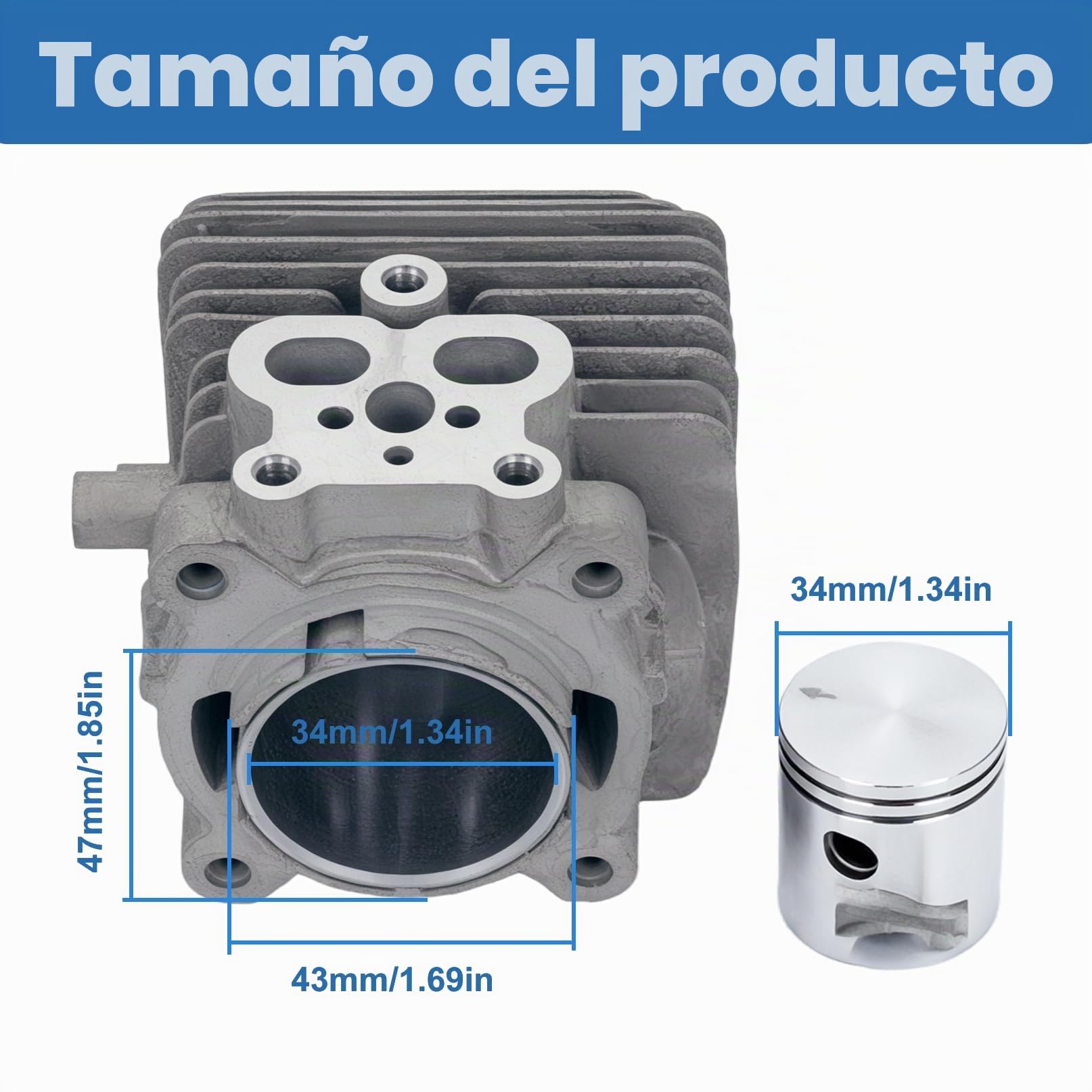 Kit de Pistón Cilindro 34mm para Stihl BG86 BG86C BR200 SH86 SH86C SR200 Repuestos Soplador con bujía Filtro Cojinetes etc Reemplazo 42410201203 6201