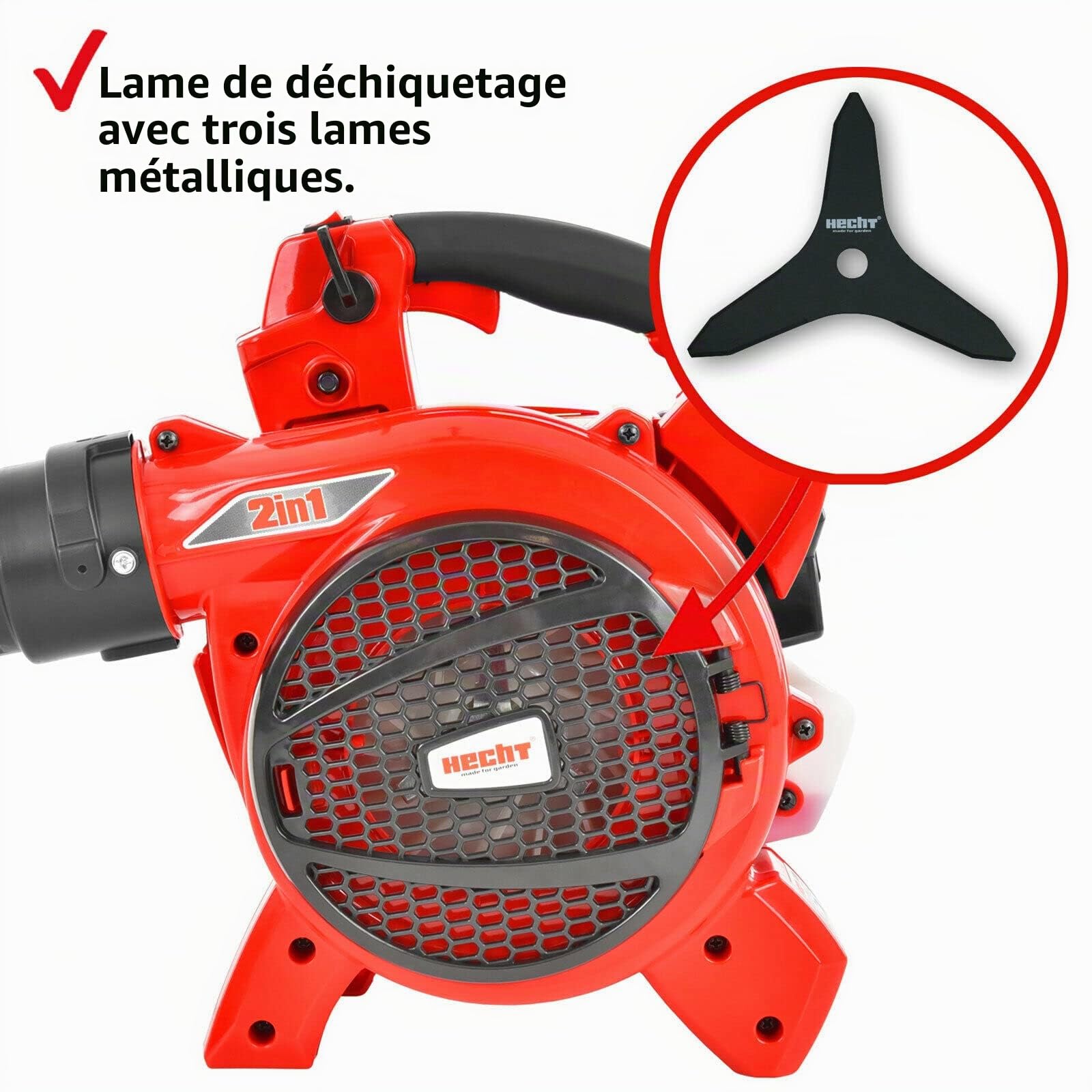 HECHT Aspirateur souffleur à essence - Avec moteur puissant à 2 temps et sac collecteur de 50 litres - Libérez votre jardin des feuilles et des débris confortablement, sans fil et rapidement