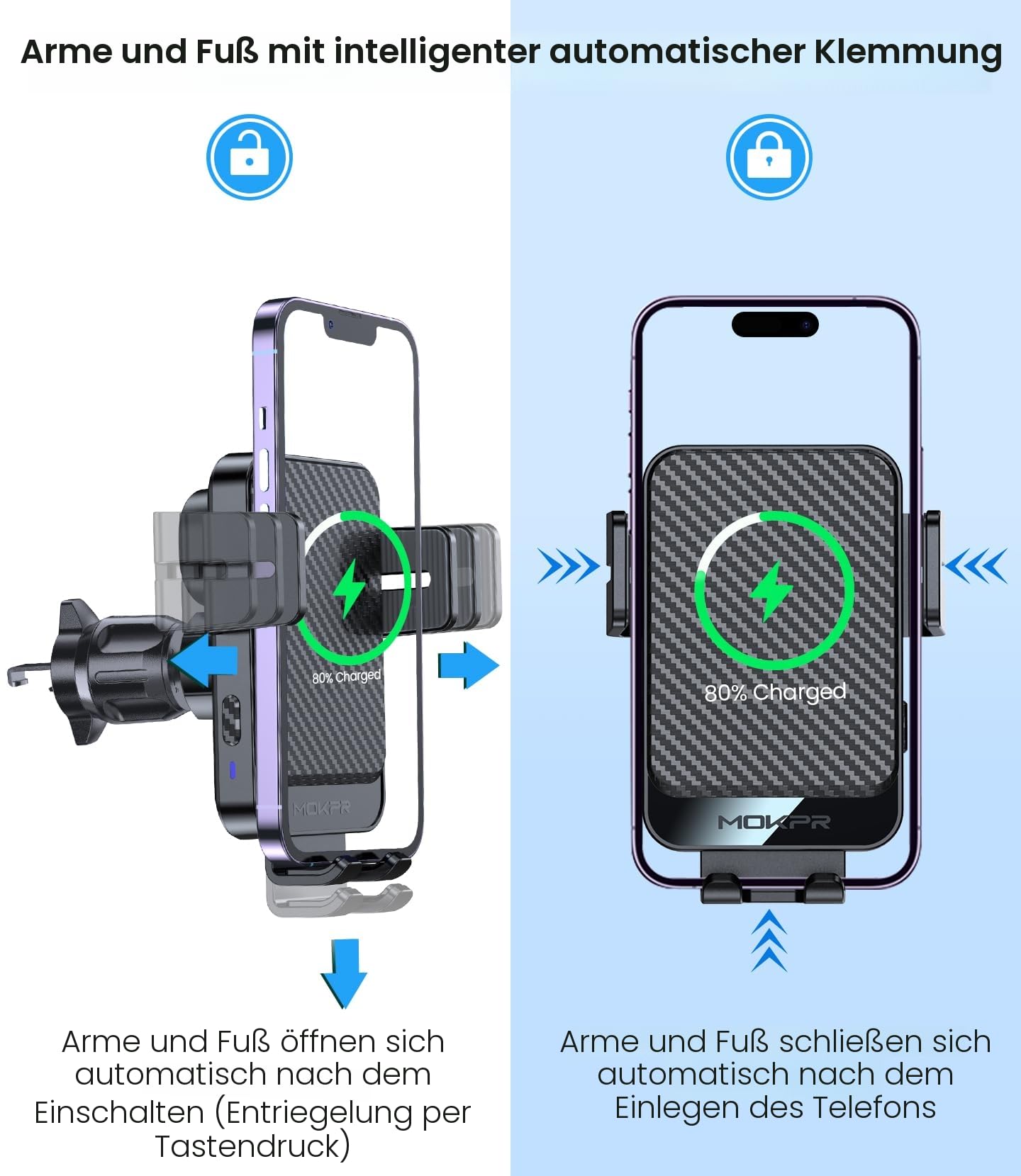 MOKPR Handyhalterung Auto mit Ladefunktion, 15W Fast Wireless Charger Auto Halterung Induktives Laden Induktion Kfz Ladegerät für iPhone 17/16/15/14/13/12, Samsung Huawei Xiaomi(Schwarz)