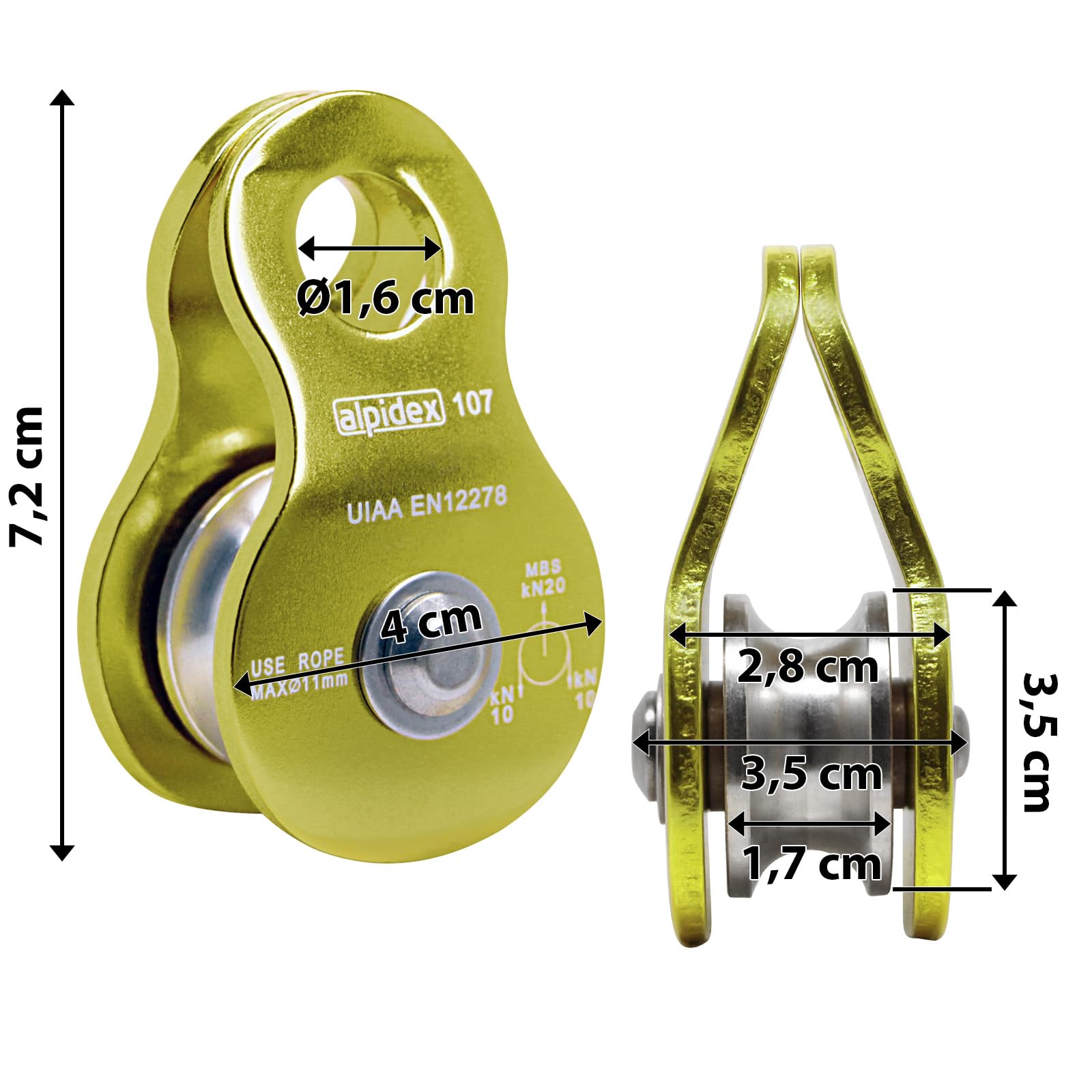 Poulie De Renvoi Mobile 20 KN, Norme EN12278 – Pour Grimpe Ou Secours, En Bleu, Alu Costaud !