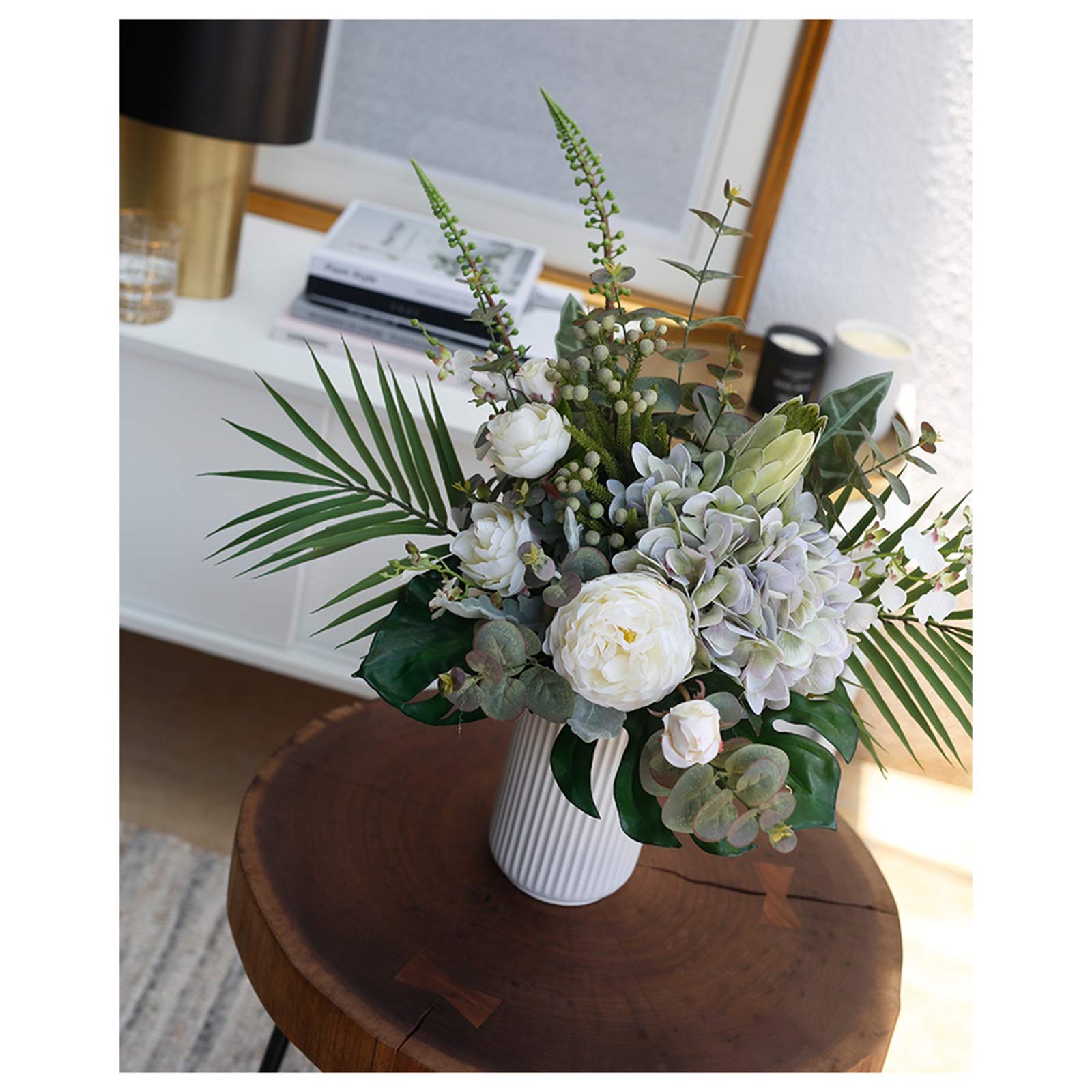 Centros De Mesa Con Flores Artificiales De Seda De Tacto Real, Variedad De Ramos De Flores Con Jarrón De Cerámica, Elegantes Bonsáis De Flores Artificiales Para El Hogar, Dormitorio, Oficina Y Boda.