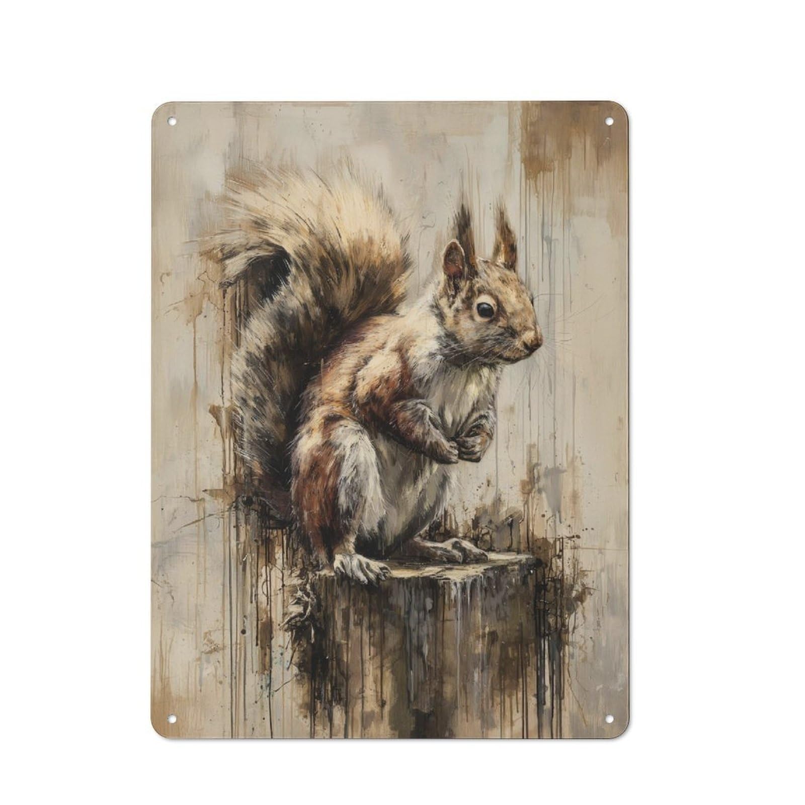 Junmoney Squirrel On Stump Tin Sign 40X30cm With For Workshop Wall, Vintage Decor, For Metal Sign Collectors, For Garage And Workshop Walls