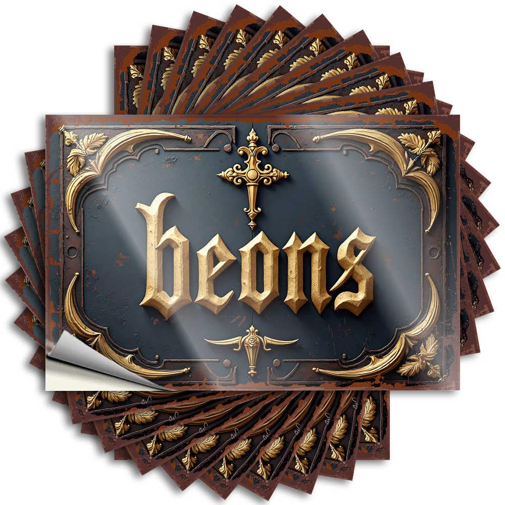 Saying Haves Peel and Stick - Golden Gothic Letters On an Ornate Background Door Coffee Waterproof Vinyl for Absorbing(12X18CM)
