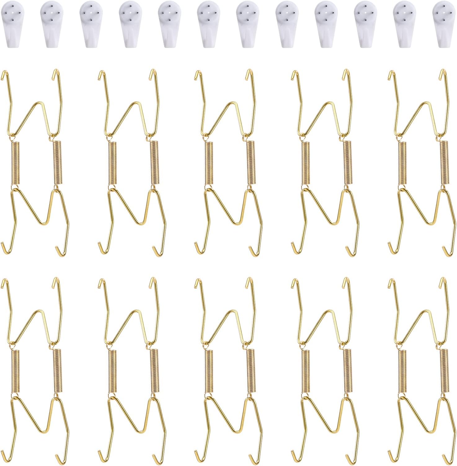 10 Piece Plate Hangers, 4 Inch Invisible Brass Wall Plate Hangers, Comes with 12 Piece Wall Hooks for Decorative Plates