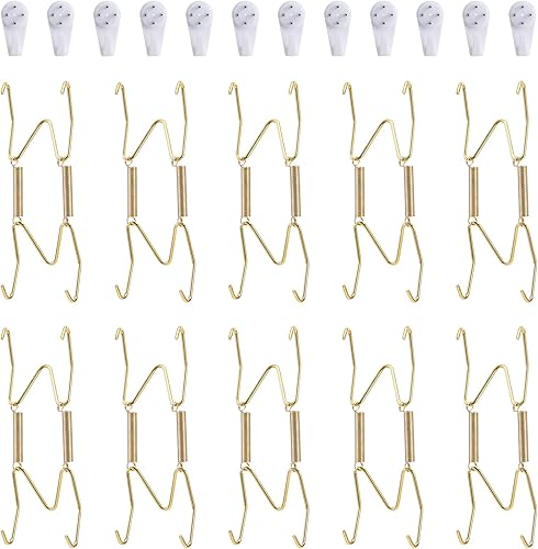 Vista 9 de Paquete de 10 ganchos para platos, 5 pulgadas para pared con 12 ganchos, compatibles con platos decorativos de 5 a 6 pulgadas y artes plateado