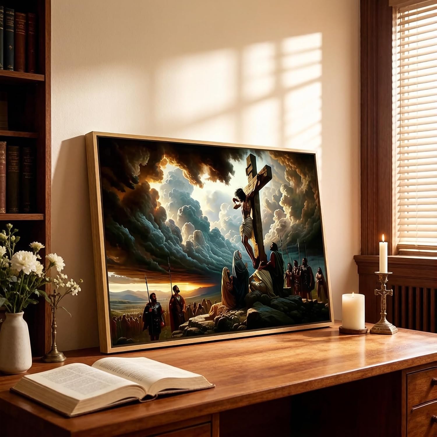 Framed 3D Texture Jesus Canvas Wall Art - 12x16 Inch Good Friday Crucifixion Painting, Christian Bible Story Poster Print, Religious Wall Decor for Living Room, Church & Bedroom Ideal Easter Gift