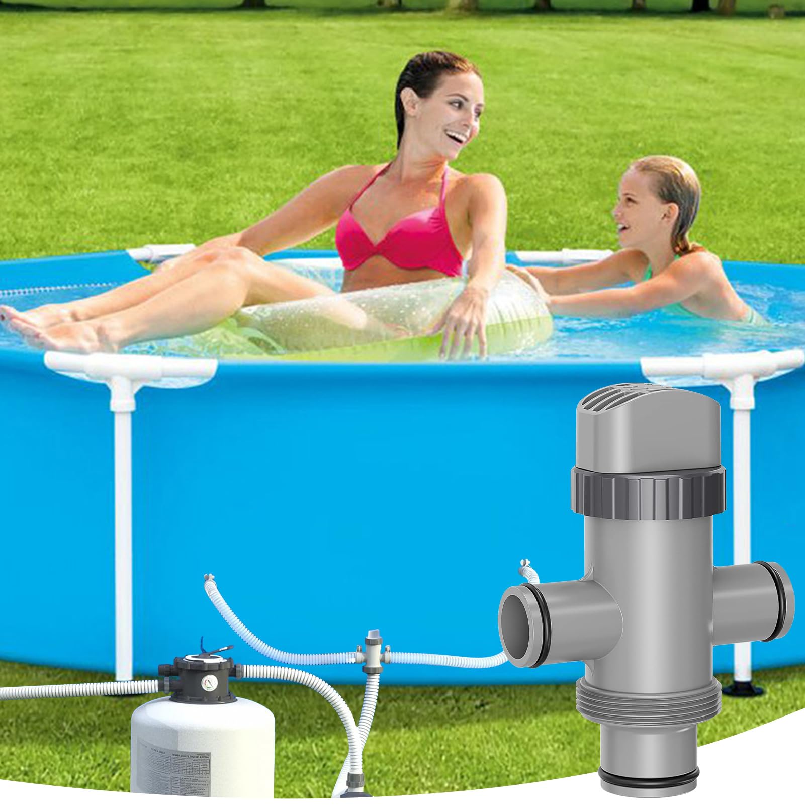 Pool Shut-off Valve 38 mm & 32 mm, 3-Way Valve Pool Accessories, Hose Connector 32 mm, Connections Replacement Part Piston Valves, Double Split Valve for Filter System and Above Ground Swimming Pools