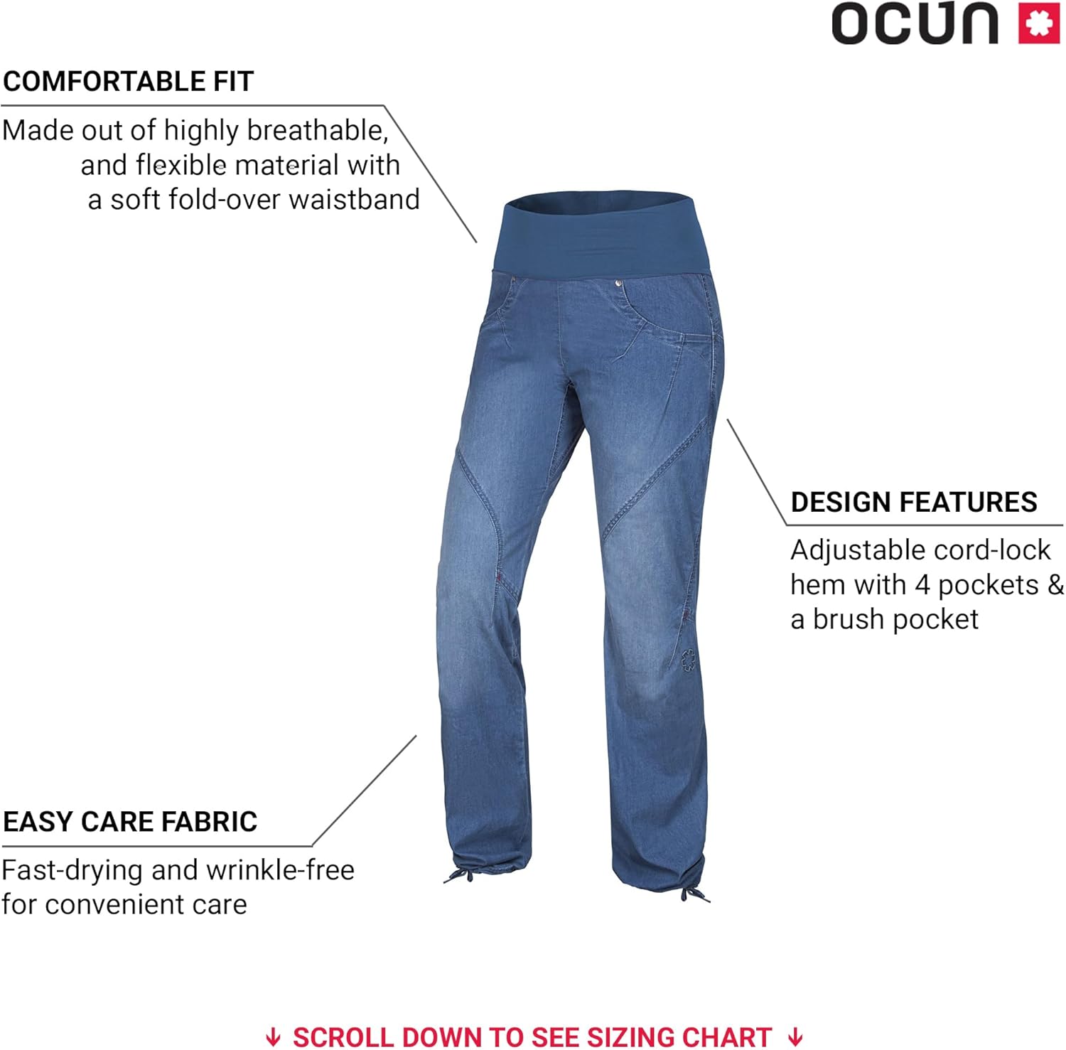 Ocun Women's Noya Pants & Jeans | Lightweight Breathable Pants for Rock Climbing and Bouldering