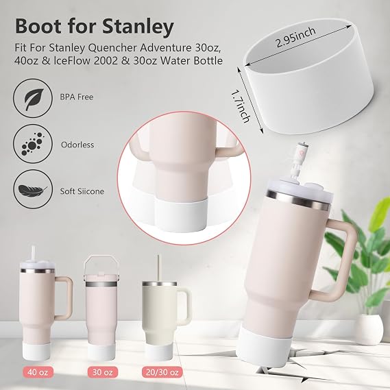 7PCS Stanley Cup Accessories Set Including I Water Bottle Handle Strap,Silicone Cup Boot, Keychain Charms & 3 Pcs Handle Charms,Straw Topper Accessories for 40oz & 30oz Stanley Tumbler(Creamy)