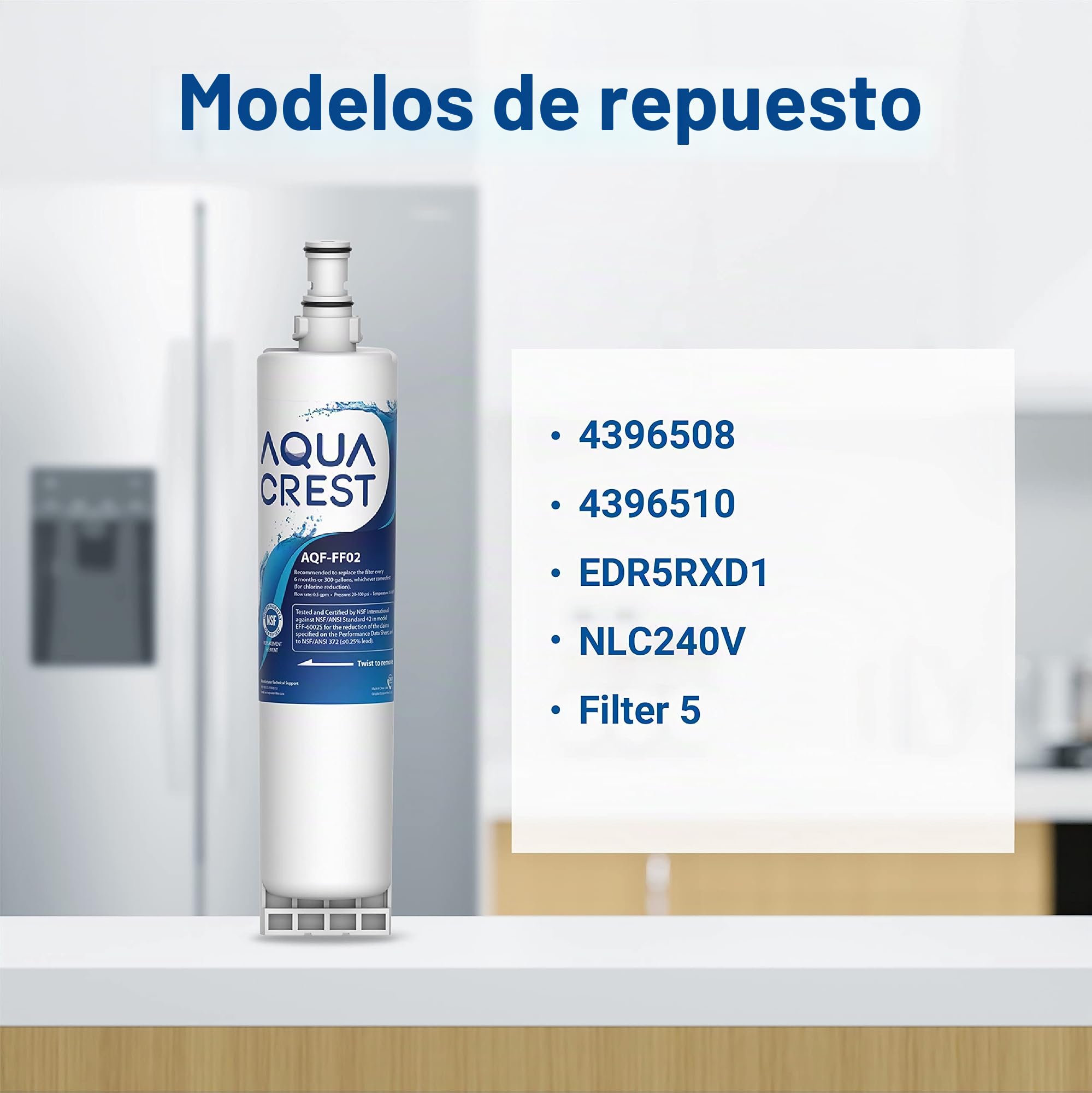 AQUA CREST 4396508 Filtros de Agua Frigorífico Compatible con Whirlpool (3) | Compatible con Whirlpool SBS002 4396508 481281729632 S20BRS SBS200SBS003 SBS001 461950271171 481281728986