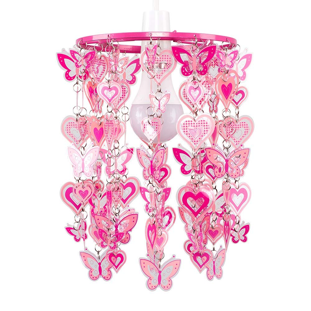 MiniSun | Modern Pink Hearts and Butterflies Pendant Shade | Pendant Lights, Home Décor & Improvement Essential | Includes 6W LED GLS Bulb [3000K Warm White] | 18cm Shade Width