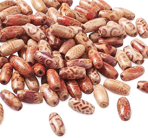 Pandahall - 100 cuentas de madera ovaladas de arroz pintado surtido, cuentas de madera de barril de agujero grande, espaciador suelto de 0.6