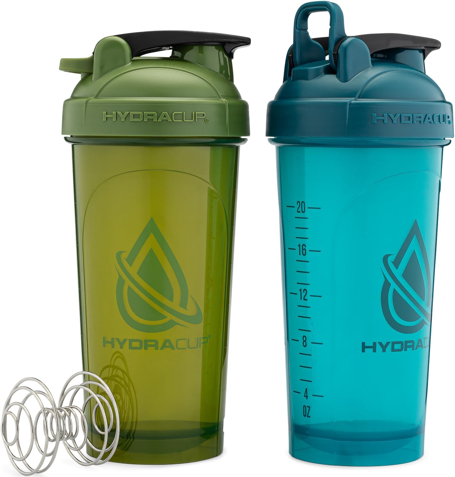 Hydra Cup ProFlow [2 Pack] 28 oz Shaker Bottles for Protein Shakes, Shaker Cups with Ball Blender Whisk, Shaker Bottle with Handle, Travel To Go, BPA Free (Green & Blue, 2 Pack)
