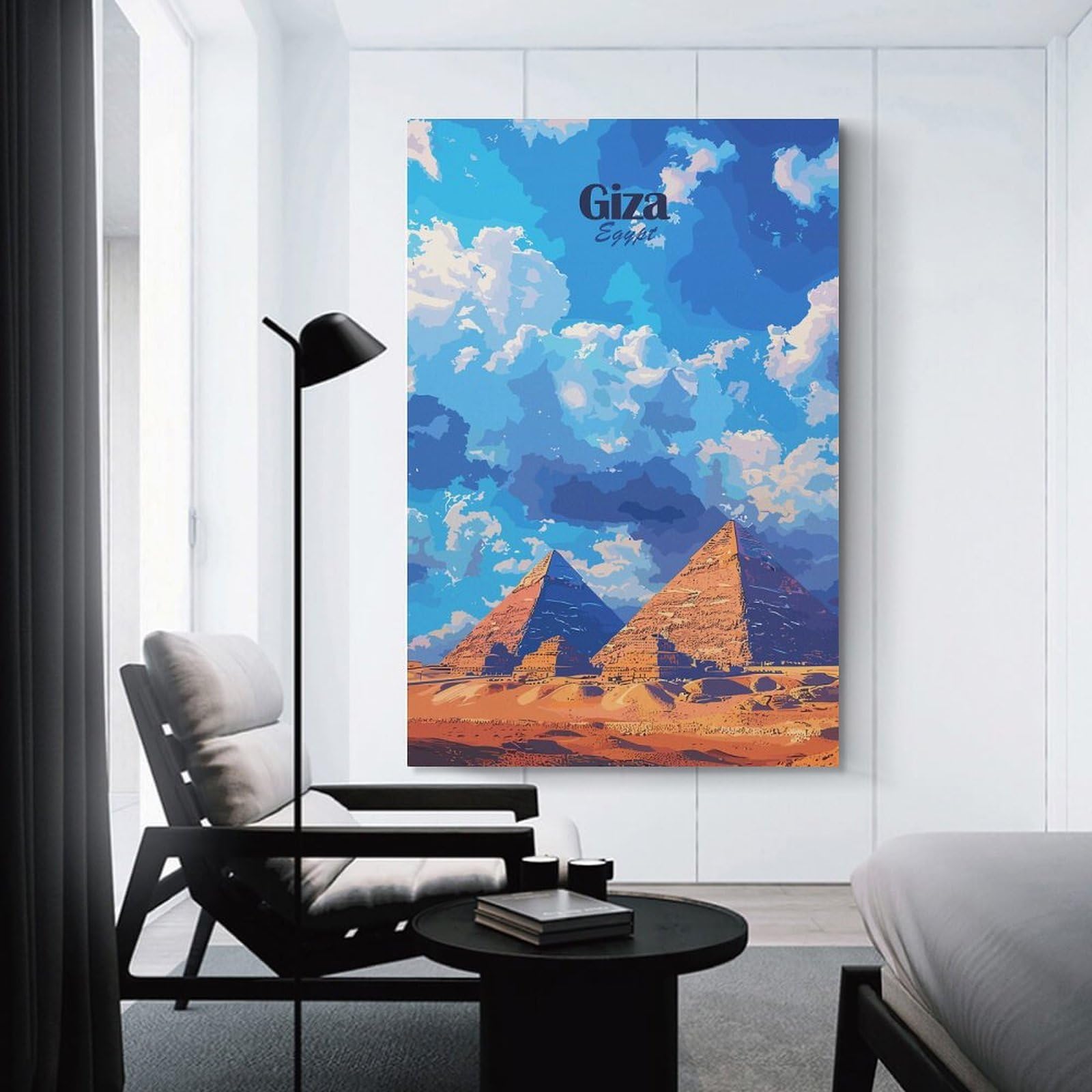 Junmoney Giza Pyramids, Egypt Wall Picture Print 24x36inch(60x90cm), for Home Office, Desk Area Or Studio, Home Office Artwork with Decorative Appeal