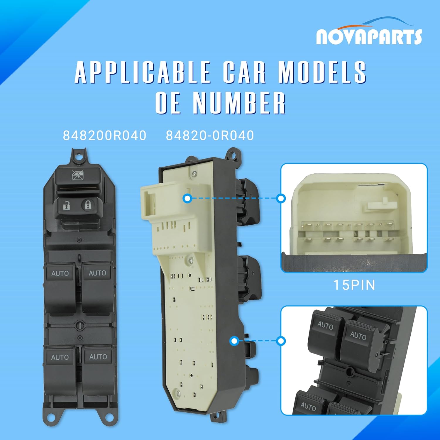 Front Left Driver Side Blue LED Lighted Power Window Switch Auto Down Up for 2007-2021 Toyota Tundra Master Window Switches #848200R040 84820-0R040 84820-0C030