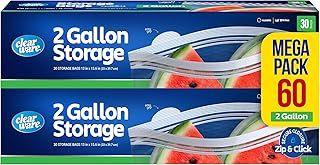 2 Gallon Storage Bags, Double Zipper Seal - 60 Count, Resealable Thick Plastic Food Storage Bags - Microwave-Safe, Zero BPA - Resealable Containers for Lunch, Snacks, Meals - 2 Boxes
