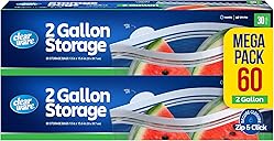 2 Gallon Storage Bags, Double Zipper Seal - 60 Count, Resealable Thick Plastic Food Storage Bags - Microwave-Safe, Zero BPA - Resealable Containers for Lunch, Snacks, Meals - 2 Boxes