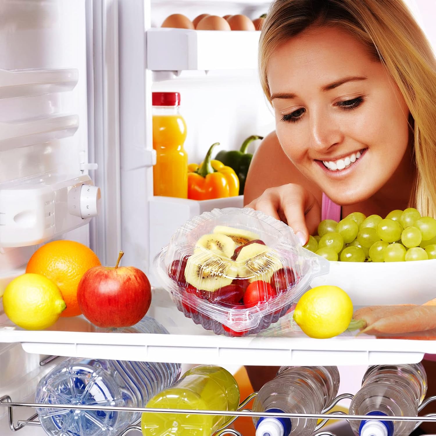 POPMISOLER Basic 250Pcs 5.75' Clear Hinged Plastic Containers, Square Clamshell Take Out Containers for Dessert