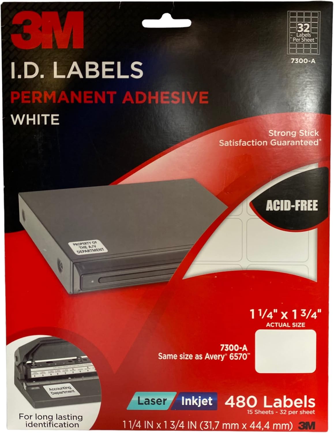 3M Permanent I.D. Labels for Laser/Inkjet Printers, White, 1 1/4 x 1 3/4 Inches, 15 Sheets per