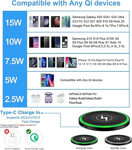 Miniatura 7 de Cargador inalámbrico rápido Android de 15 W para Motorola Razr 2025Razr Plus 2024Razr 2023Edge 2025Edge 2024, Moto G Power 2025, Moto G Stylus 5G