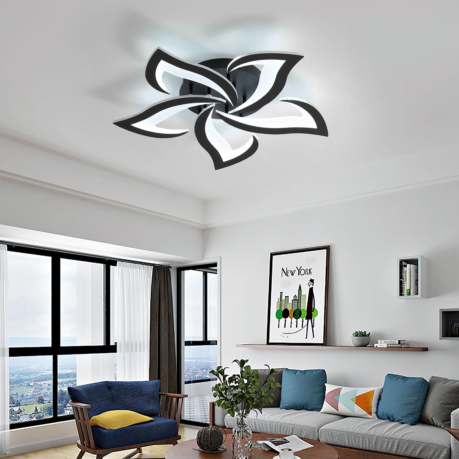 Comely Deckenlampe Led, Deckenleuchte Dimmbar, 40W 4200LM 3000k-6500k Mit Fernbedienung/APP, Moderne Deckenlampe für Wohnzimmer, Schlafzimmer, Kinderzimmer,Schwarz