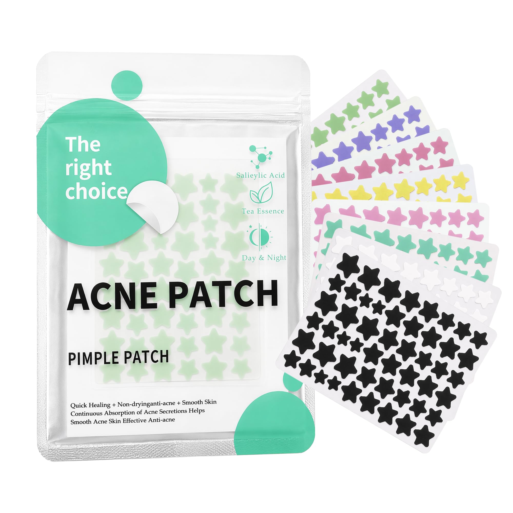 KORVORIA 408 Pezzi Patch Brufoli, Stella Pimple Patch Giorno e Notte | Hydrocolloid, Naturale, con Olio di Tè e Acido Salicilico, Cerotti Brufoli Invisibili, 4 misure (8/9/11/14 mm)
