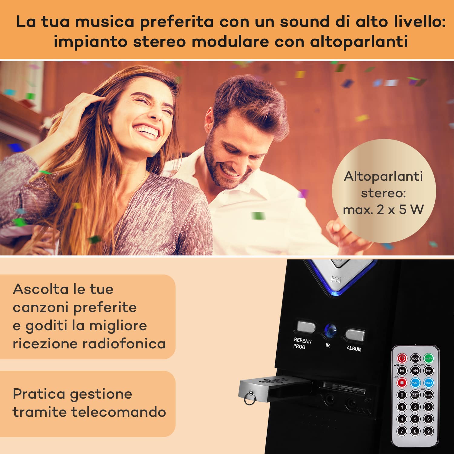 oneConcept Radio Portatile Lettore CD HiFi FM Stereo AUX 2 Altoparlanti Display LCD MP3 Ingresso SD 3W