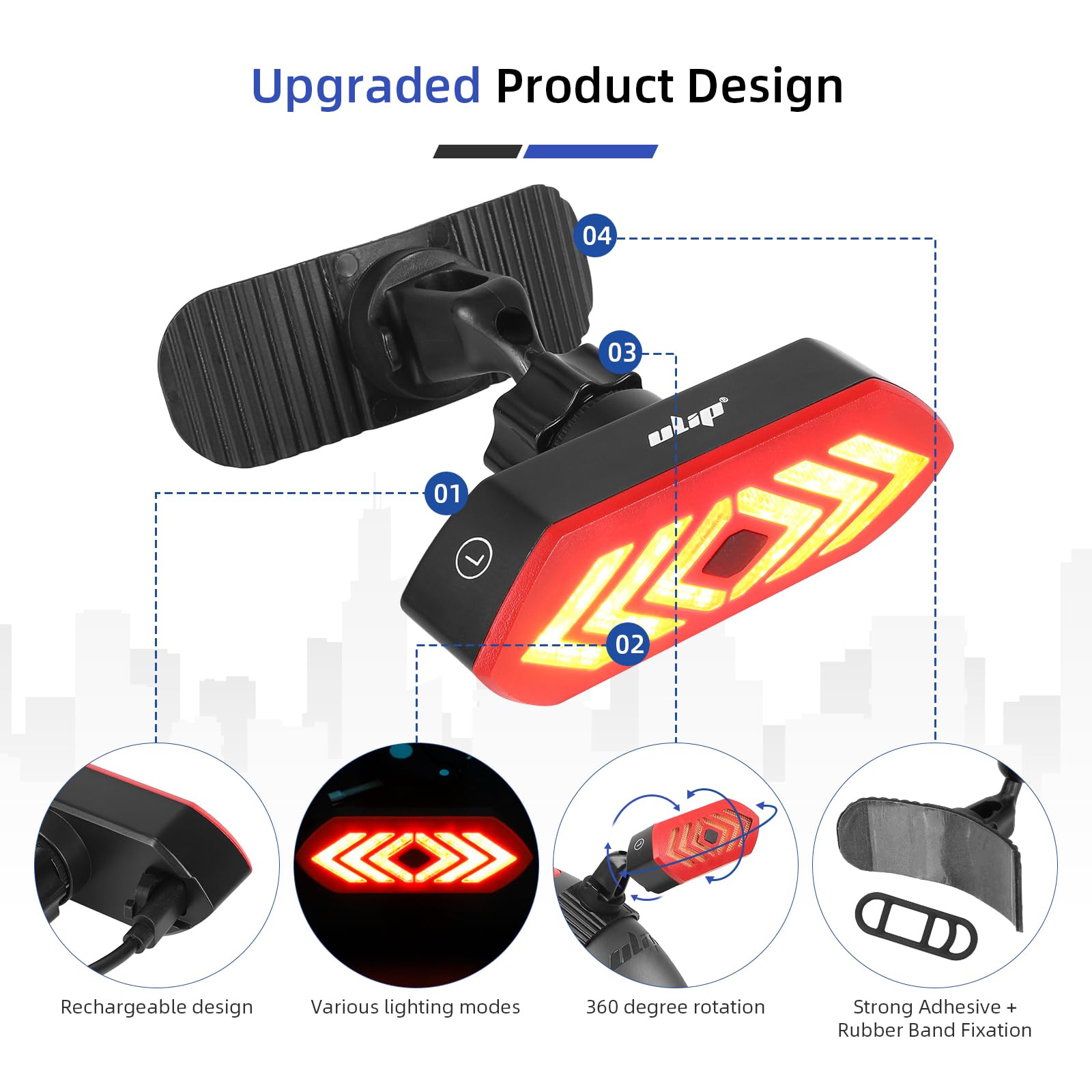 ulip Feu arrière de vélo télécommandé Clignotant LED USB Rechargeable éclairage arrière Cyclisme Avertissement sécurité Feux de vélo pour All Mountain, Route, vélo, Scooter