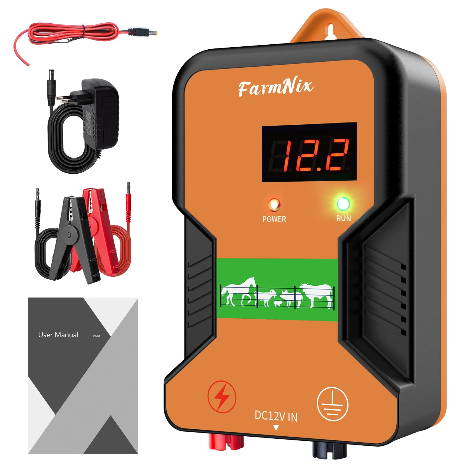 15KM Pastor Electrico con pantalla LED,2J Cerca eléctrica Controlador para caballos,220V Cerca eléctrica Pastor para Cría de animales pastores, para Granja Pastar Jardín (Naranja)