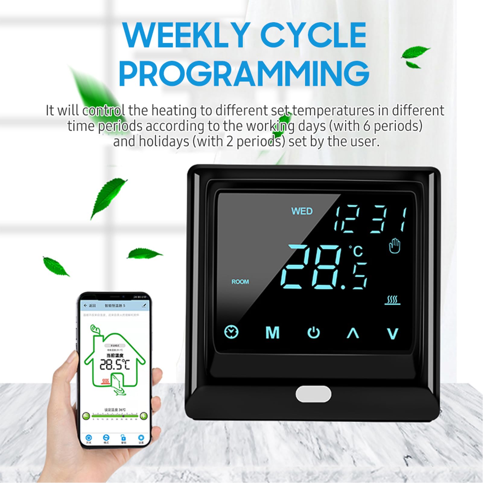 Inteligentny termostat Wi Fi 16A Cyfrowy regulator temperatury do elektrycznego ogrzewania podłogowego - ekran dotykowy LED do montażu na ścianie Programowalny system kontroli
