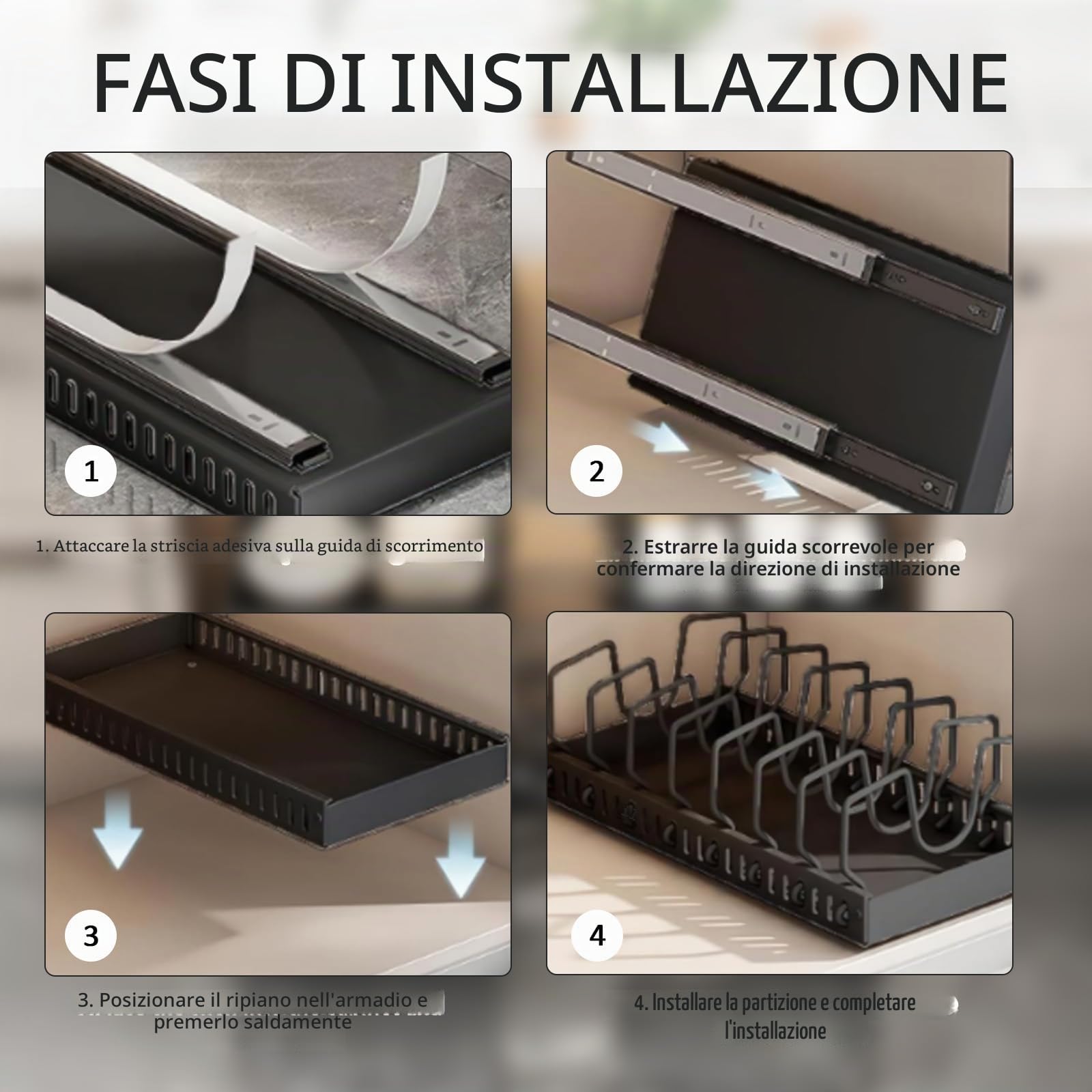 Porta Coperchi Pentole, Espandibile Porta Coperchi Pentole con 8 Scomparti Regolabili, Organizer Coperchi Pentole e Padelle per Cucina, Nero